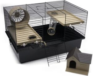 Käfig für den Transport von Kleintieren, mit Laufrad, Röhre, Haus. Tierkrankheit-Zubehör.