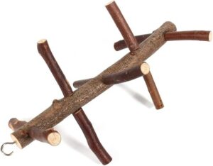 Holz Schaukel/Sitzbrett: Astkonstruktion mit Haken. Ideal als Vogelspielzeug oder Klettergerüst. Naturholz für artgerechte Haltung.