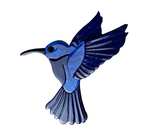 Glänzende blaue Acryl Kolibri Brosche, 8cm Vogel Anstecknadel. Geschenk-Accessoires, filigran und elegant.