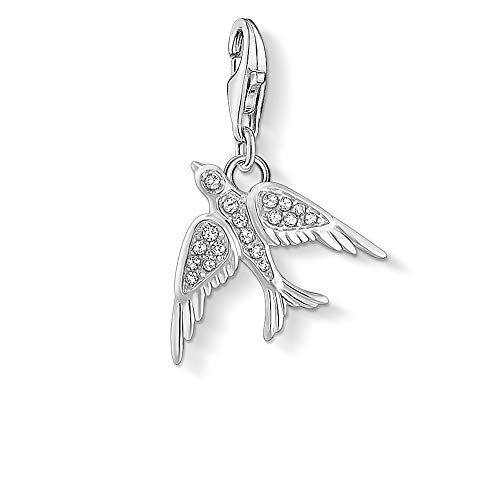 Thomas Sabo Zirkonia Schwalbe Charm-Anhänger. Karabiner-Vogel aus 925er Silber, mit Zirkonia-Steinen besetzt. Schmuck-Beads-Charms.