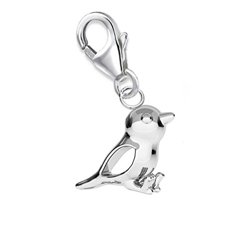 3D Vögelchen mit Karabiner aus 925 Silber. Kleiner Spatz Charm-Anhänger für Schmuck-Beads.